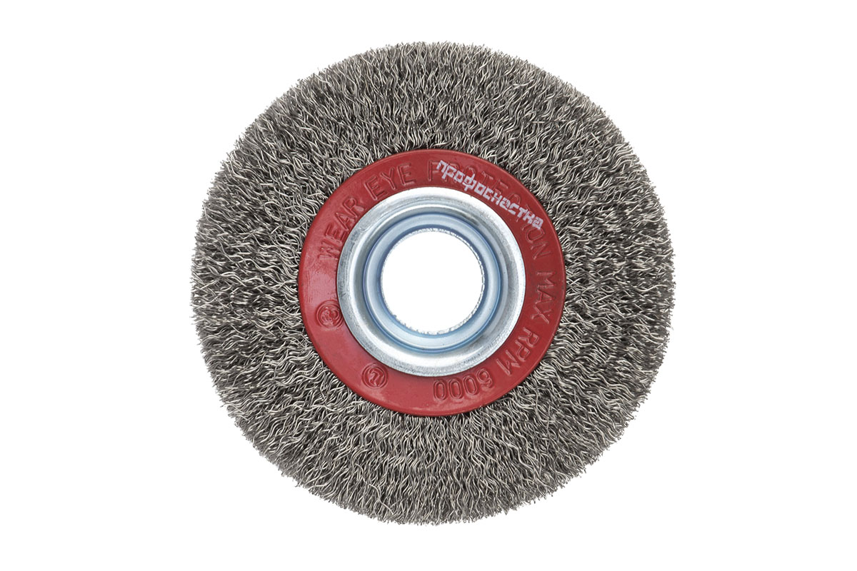 Щетка дисковая, гофрированная для заточных станков с адаптерами № 545 ПрофОснастка Эксперт D125/25/20 (12,7-16 мм) RPM 6000 S 0,3